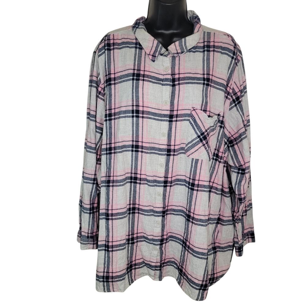 Catherines plaid button-up shirt blouse top size 4x